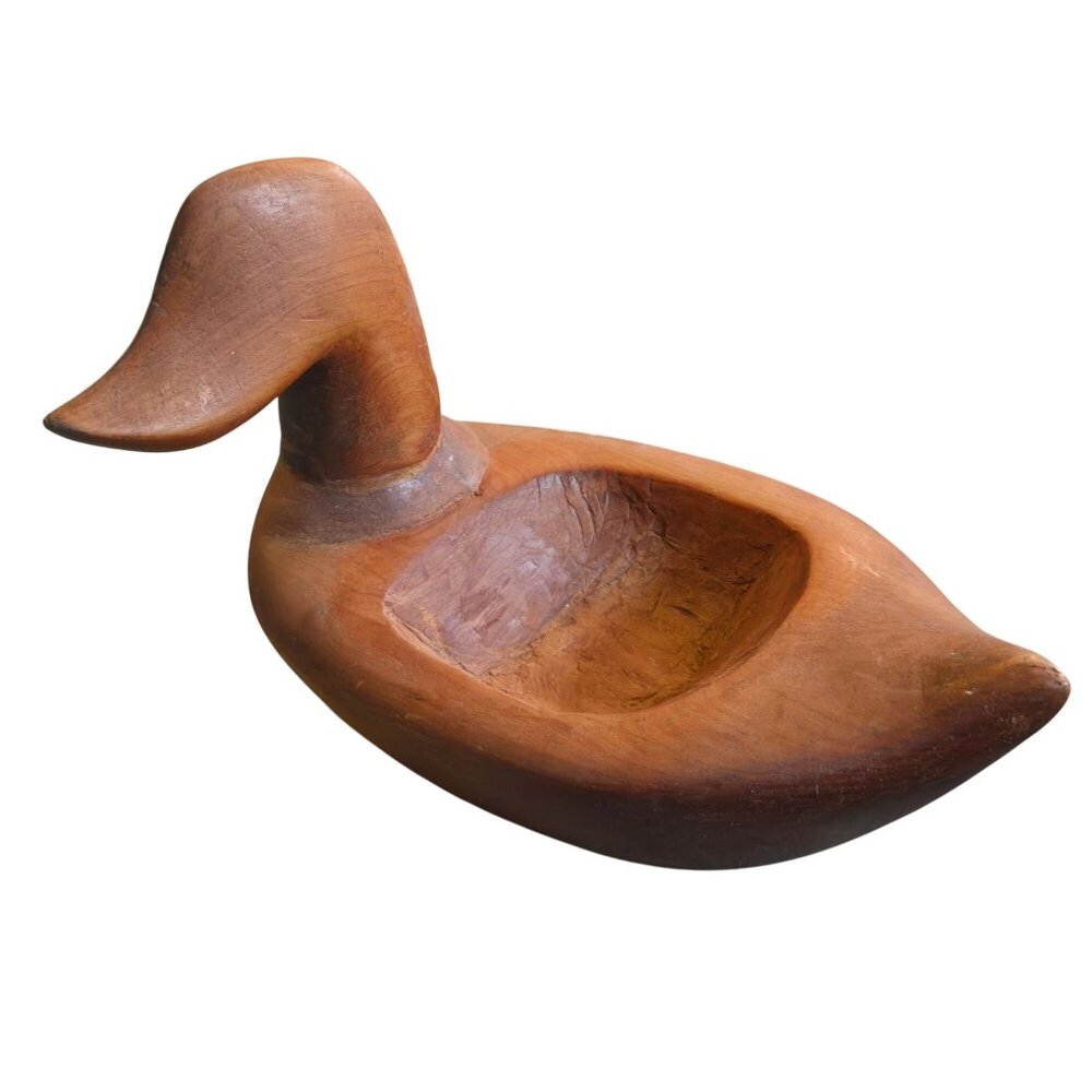 Hand Carved Wooden Duck Bowl Vintage Home Decor Collectible Catchall Cabincore